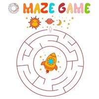gioco di puzzle labirinto per bambini. labirinto circolare o gioco del labirinto con il razzo. vettore