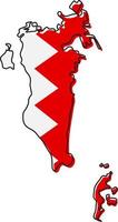 mappa stilizzata del bahrain con l'icona della bandiera nazionale. mappa a colori della bandiera dell'illustrazione vettoriale del bahrain.