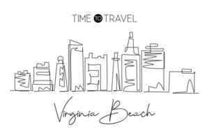 disegno a linea continua singola dello skyline della città di Virginia Beach, stati uniti. città famosa per la stampa di decorazioni murali. concetto di viaggio nel mondo. tratto modificabile moderno disegno di una linea illustrazione vettoriale