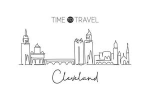 un disegno a linea singola dello skyline della città di Cleveland, Ohio. paesaggio storico della città nel mondo. la migliore decorazione da parete per le vacanze. tratto modificabile illustrazione vettoriale di disegno a linea continua alla moda
