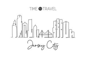 un disegno a linea singola dello skyline della città di Jersey, New Jersey. paesaggio storico della città nel mondo. migliore destinazione per le vacanze. tratto modificabile illustrazione vettoriale di disegno a linea continua alla moda