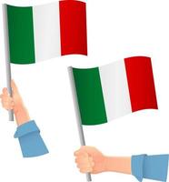icona della bandiera dell'italia in mano vettore