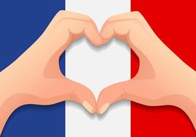 bandiera della francia e mano a forma di cuore vettore