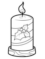 libro da colorare o pagina di natale. illustrazione vettoriale di candela in bianco e nero