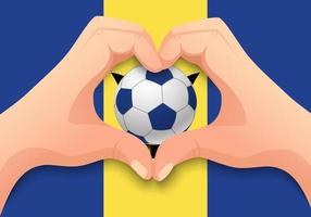 barbados pallone da calcio e mano a forma di cuore vettore