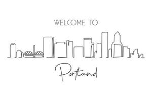 skyline della città di Portland, Oregon, disegno a una linea. bellissimo punto di riferimento. poster della decorazione della parete di viaggio del turismo del paesaggio del bellissimo mondo, cartolina. illustrazione vettoriale grafica di disegno a linea continua