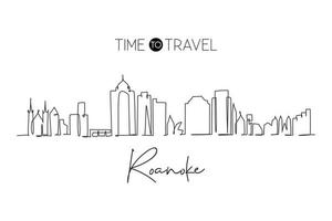 skyline della città di roanoke, virginia, disegno a una sola linea. paesaggio storico della città nel mondo. la migliore decorazione da parete per le vacanze. tratto modificabile illustrazione vettoriale di disegno a linea continua alla moda