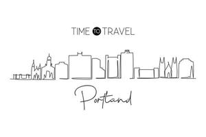 disegno a una linea continua skyline della città di portland, maine. paesaggio storico della città nel mondo. la migliore decorazione da parete per le vacanze. tratto modificabile illustrazione vettoriale di disegno a linea singola alla moda