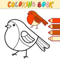 libro da colorare o pagina per bambini. vettore in bianco e nero dell'uccello di natale