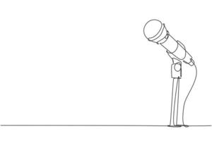microfono singolo per disegno a linea su supporto. microfono su supporto in un programma televisivo musicale. cantante karaoke cantare una canzone con microfono in piedi. illustrazione vettoriale grafica moderna con disegno a linea continua