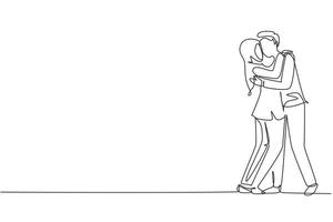 relazione dominante di disegno a linea singola. coppia araba romantica innamorata che si bacia e si abbraccia. uomo e donna felici che celebrano l'anniversario di matrimonio. vettore grafico moderno di disegno di linea continua