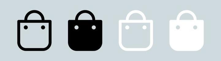 icona della borsa della spesa nei colori bianco e nero. segno della borsa del negozio per l'interfaccia di app web o commerciali. vettore