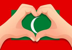 bandiera delle maldive e forma del cuore della mano vettore