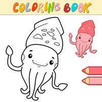 libro da colorare o pagina per bambini. vettore in bianco e nero di calamari