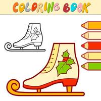 libro da colorare o pagina per bambini. natale pattini in bianco e nero vettore