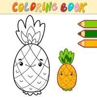 libro da colorare o pagina per bambini. vettore in bianco e nero di ananas