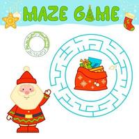 gioco di puzzle labirinto di natale per bambini. labirinto circolare o gioco del labirinto con babbo natale. vettore