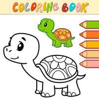 libro da colorare o pagina per bambini. vettore di tartaruga in bianco e nero