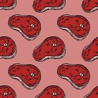 modello di bistecca senza cuciture. illustrazione di doodle di vettore con l'icona della bistecca. modello con carne