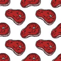 modello di bistecca senza cuciture. illustrazione di doodle di vettore con l'icona della bistecca. modello con carne