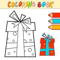 libro da colorare o pagina per bambini. regalo di natale in bianco e nero vettore
