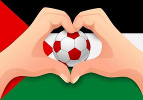 Pallone da calcio palestina e mano a forma di cuore vettore