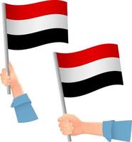 icona della bandiera dello yemen in mano vettore