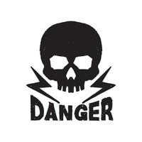 illustrazione di doodle del cranio del pericolo in bianco e nero per il design della maglietta del poster del tatuaggio dell'autoadesivo ecc vettore
