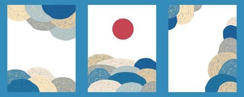 illustrazione vettoriale del paesaggio delle onde giapponesi. set di poster per la creazione di materiali di marketing. banner o volantino in stile asiatico