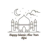 felice anno nuovo islamico hijri monoline o illustrazione vettoriale in stile line art