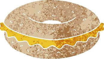 stravagante illustrazione retrò stile cartone animato formaggio bagel vettore