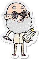 adesivo angosciato di un uomo curioso cartone animato con barba e occhiali da sole vettore