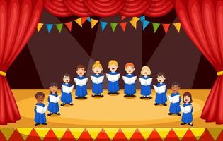 i bambini del coro cantano una canzone sul palco vettore