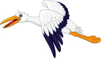 cicogna cartone animato volante isolato su sfondo bianco vettore