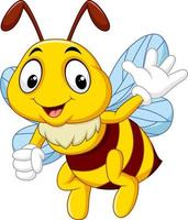 cartone animato ape felice agitando la mano vettore