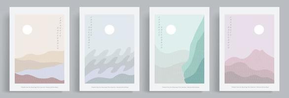 4 set di sfondi vettoriali pastello contemporanei minimalisti. modello giapponese. sfondo di montagna in stile asiatico. design per sfondi per social media, modello di post di blog, carta, poster, copertina, decorazione