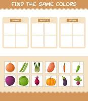 trovare gli stessi colori delle verdure. gioco di ricerca e abbinamento. gioco educativo per bambini e bambini in età prescolare vettore