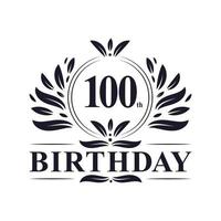 logo del 100° compleanno di lusso, celebrazione dei 100 anni. vettore