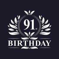 logo di lusso per il 91° compleanno, celebrazione di 91 anni. vettore