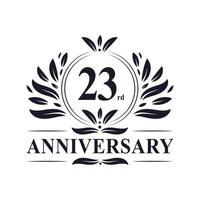 Celebrazione del 23° anniversario, lussuoso logo del 23° anniversario. vettore