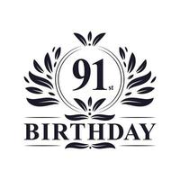 logo di lusso per il 91° compleanno, celebrazione di 91 anni. vettore