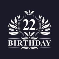 Logo del 22° compleanno, festa di compleanno di 22 anni. vettore