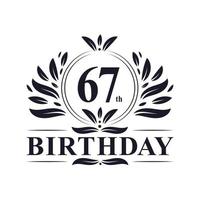 Logo di compleanno di 67 anni, celebrazione del 67esimo compleanno. vettore