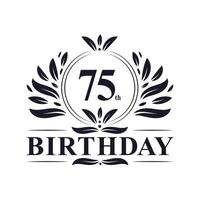 Logo di compleanno di 75 anni, celebrazione del 75° compleanno. vettore