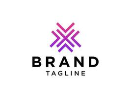 lettera iniziale astratta x logo. stile della freccia di forme geometriche viola isolato su priorità bassa bianca. utilizzabile per loghi aziendali e di branding. elemento del modello di progettazione logo vettoriale piatto.