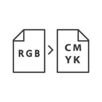 icona lineare di conversione dei modelli di colore. illustrazione al tratto sottile. conversione del modello di colore rgb in cmyk. simbolo di contorno. disegno di contorno isolato vettoriale
