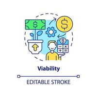 icona del concetto di fattibilità. illustrazione al tratto sottile dell'idea astratta dell'obiettivo della gestione del territorio sostenibile. crescita economica. disegno di contorno isolato. tratto modificabile. vettore