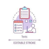 icona del concetto di test. illustrazione al tratto sottile dell'idea della carta d'esame. lo studente sostiene l'esame a scuola, università. verifica delle conoscenze sul lavoro, compito di prova. disegno di contorno isolato vettoriale. tratto modificabile vettore