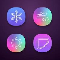 set di icone dell'app per l'aria condizionata. fiocco di neve, flusso d'aria, sole, feritoie del condizionatore d'aria. interfaccia utente ui ux. applicazioni web o mobili. illustrazioni vettoriali isolate