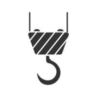 icona del glifo del gancio della gru da carico. simbolo della sagoma. paranco a fune. spazio negativo. illustrazione vettoriale isolato